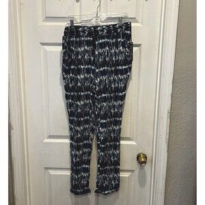 French Laundry Blue Geometric Design Straight Leg Casual Pants Beachy‎ Large New